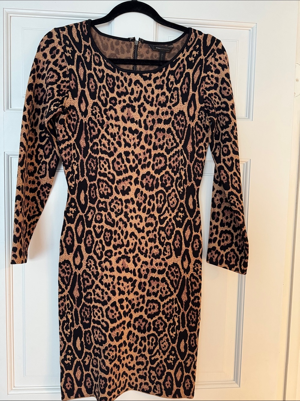 BCBGMaxAzria Long Sleeve Animal Print Bodycon Dress in Brown and Black